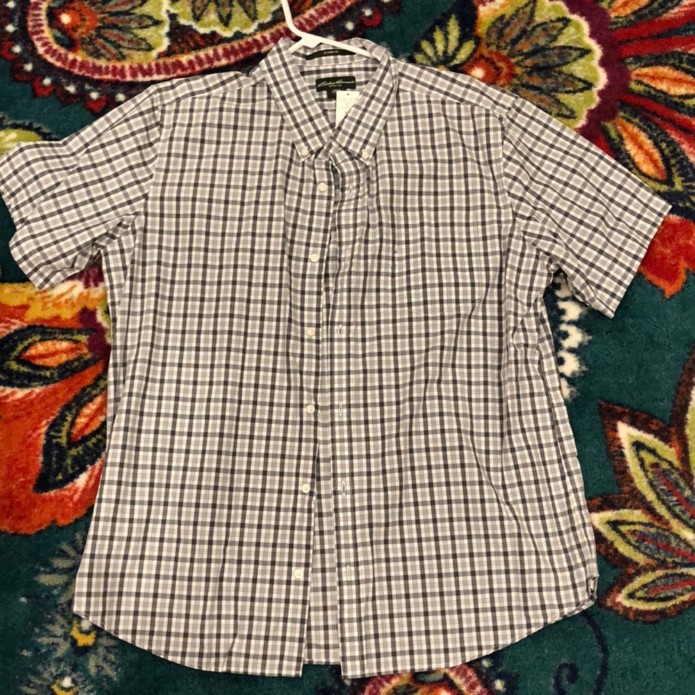 NWT Eddie Bauer XL short-sleeve grey plaid